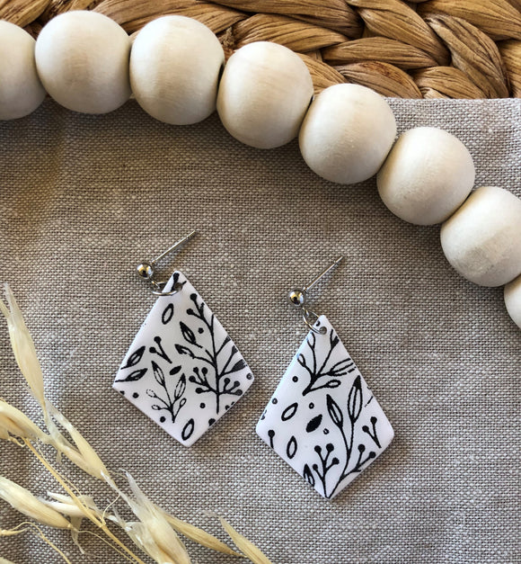 Black and White Floral Dangles w/ Resin